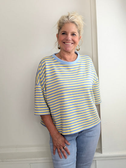 Gestreept shirt shimmer - Lichtblauw / geel