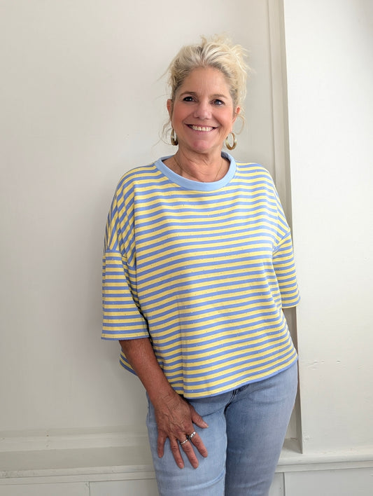 Gestreept shirt shimmer - Lichtblauw / geel