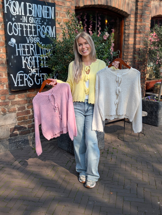 Pastel Pointelle Cardigan - Geel