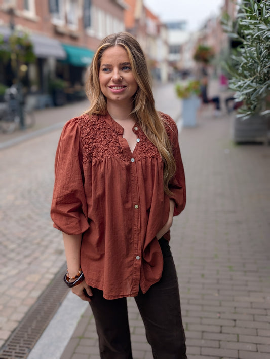 Hide pofmouw blouse - Roest kleur