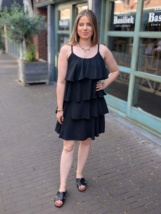 Anny ruffle jurk - Zwart
