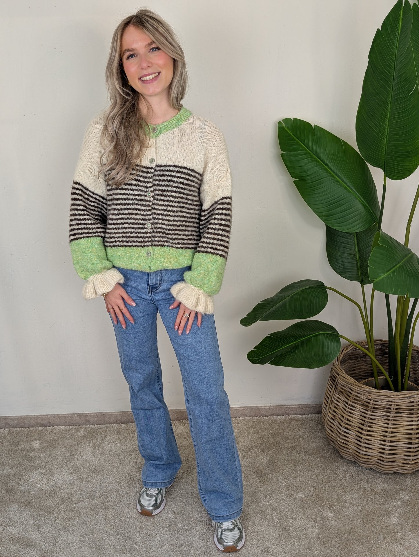 Gestreept colour block vest Evy - Groen