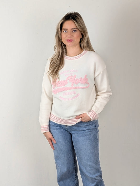 New york Lilly trui - Creme/roze