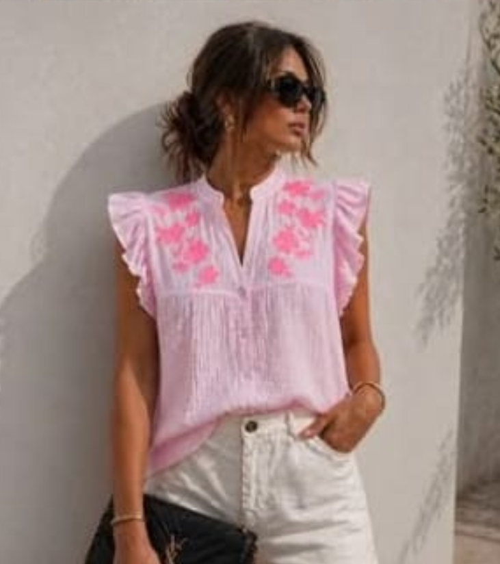 Su top met ruffles - Roze