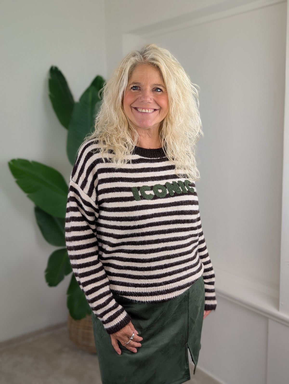 Strape Iconic streep trui - Beige / bruin / groen
