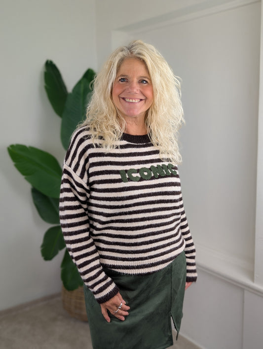 Strape Iconic streep trui - Beige / bruin / groen
