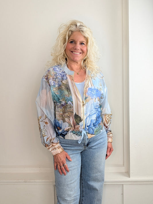 Blouse/vest bomber Flower garden - Lichtblauw