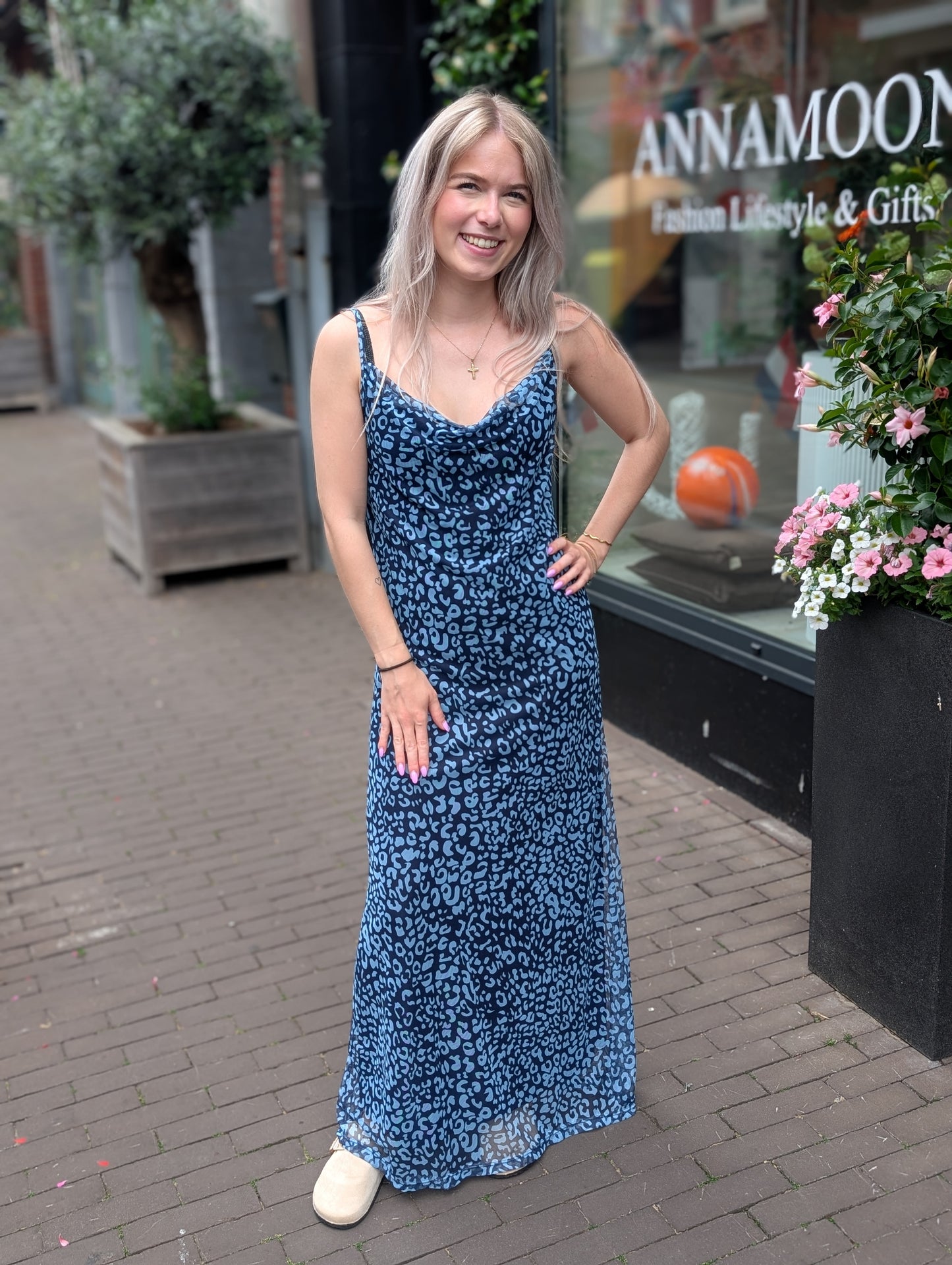 Panter mesh stof jurk - Blauw