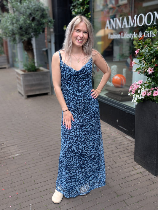 Panter mesh stof jurk - Blauw