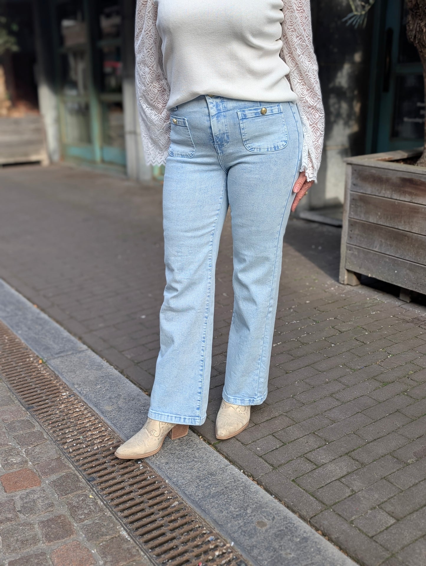 Wide leg jeans washed Renske - Blauw