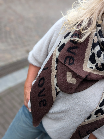 Love is love sjaal - Panter/ hartjes bruin
