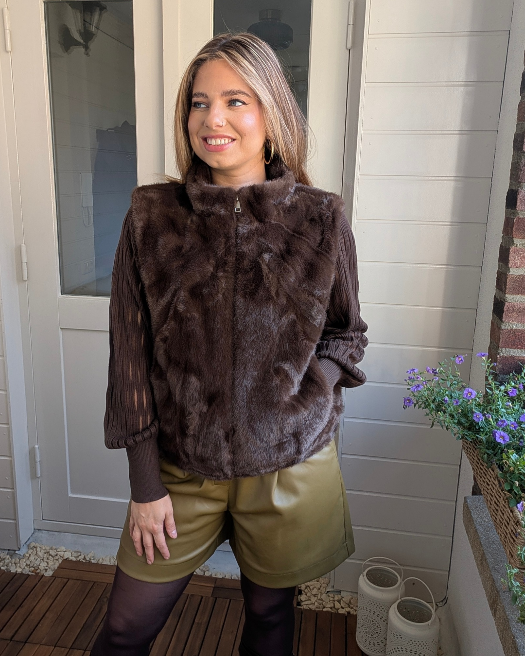 Faux fur gilet - Bruin