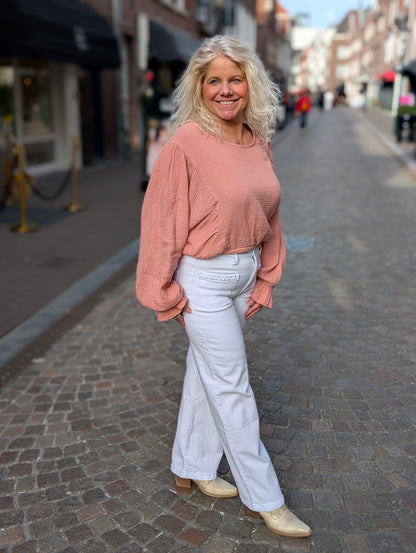 Wide leg vlecht detail jeans - Wit