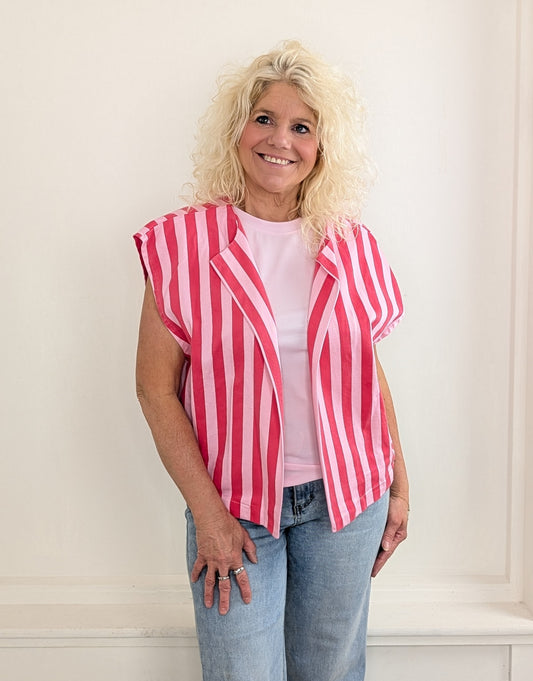Lavia streep gilet - Roze/ rood