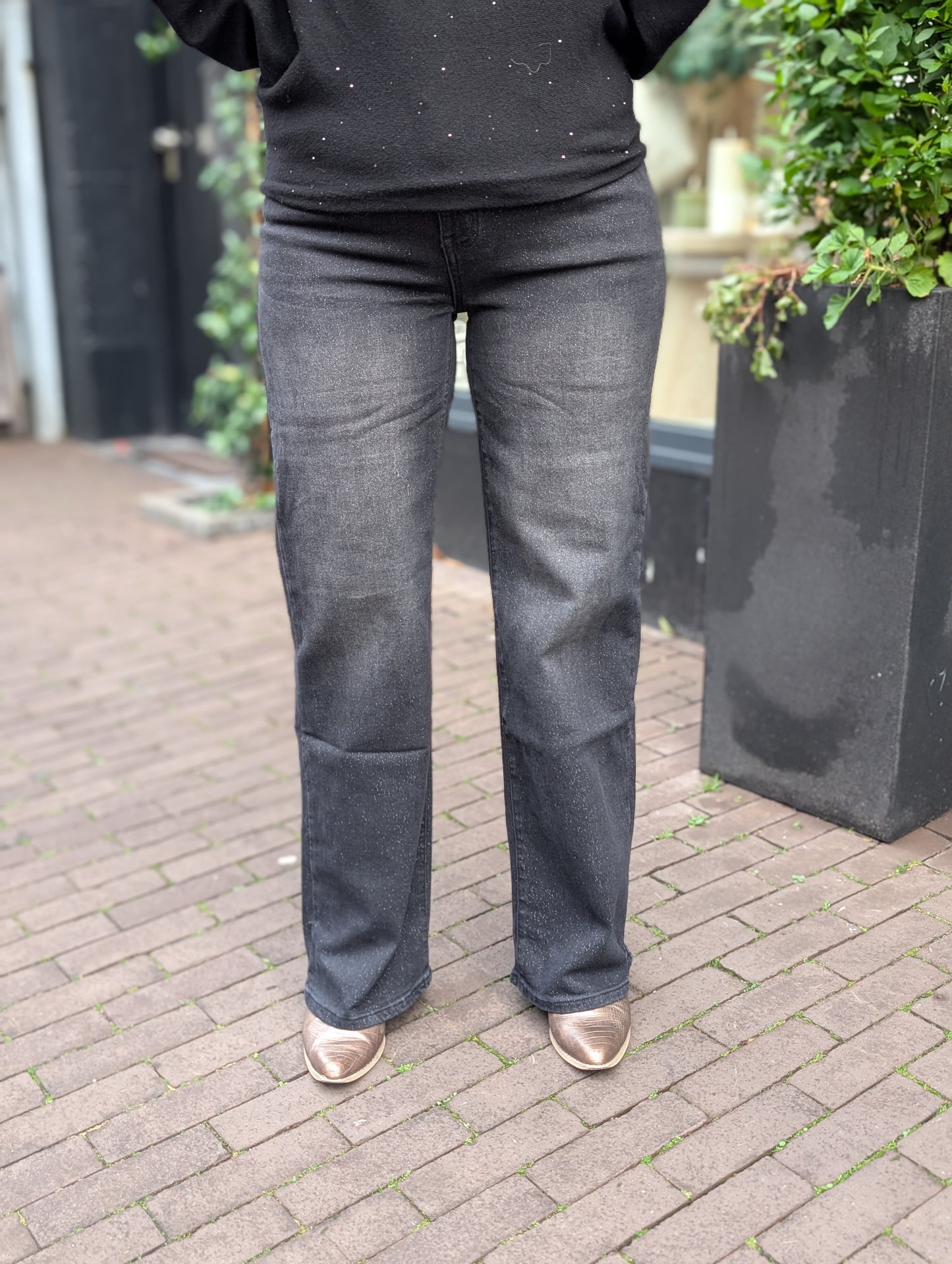 Hello miss glitter wide leg jeans - Zwart