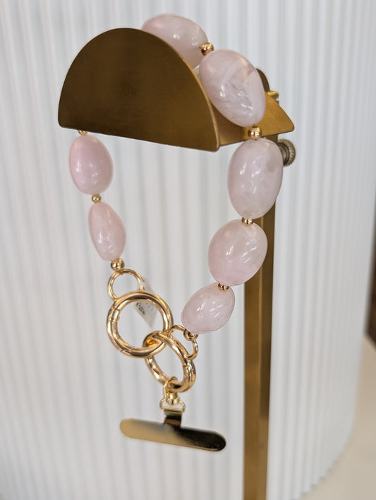 Telefoon koord ronde kralen - Roze / goud