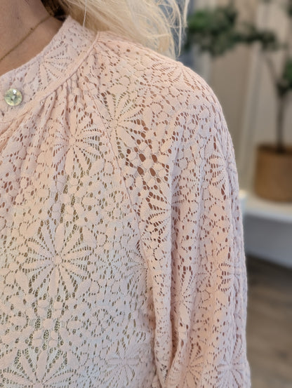 Kanten katoenen blouse Eef - Roze
