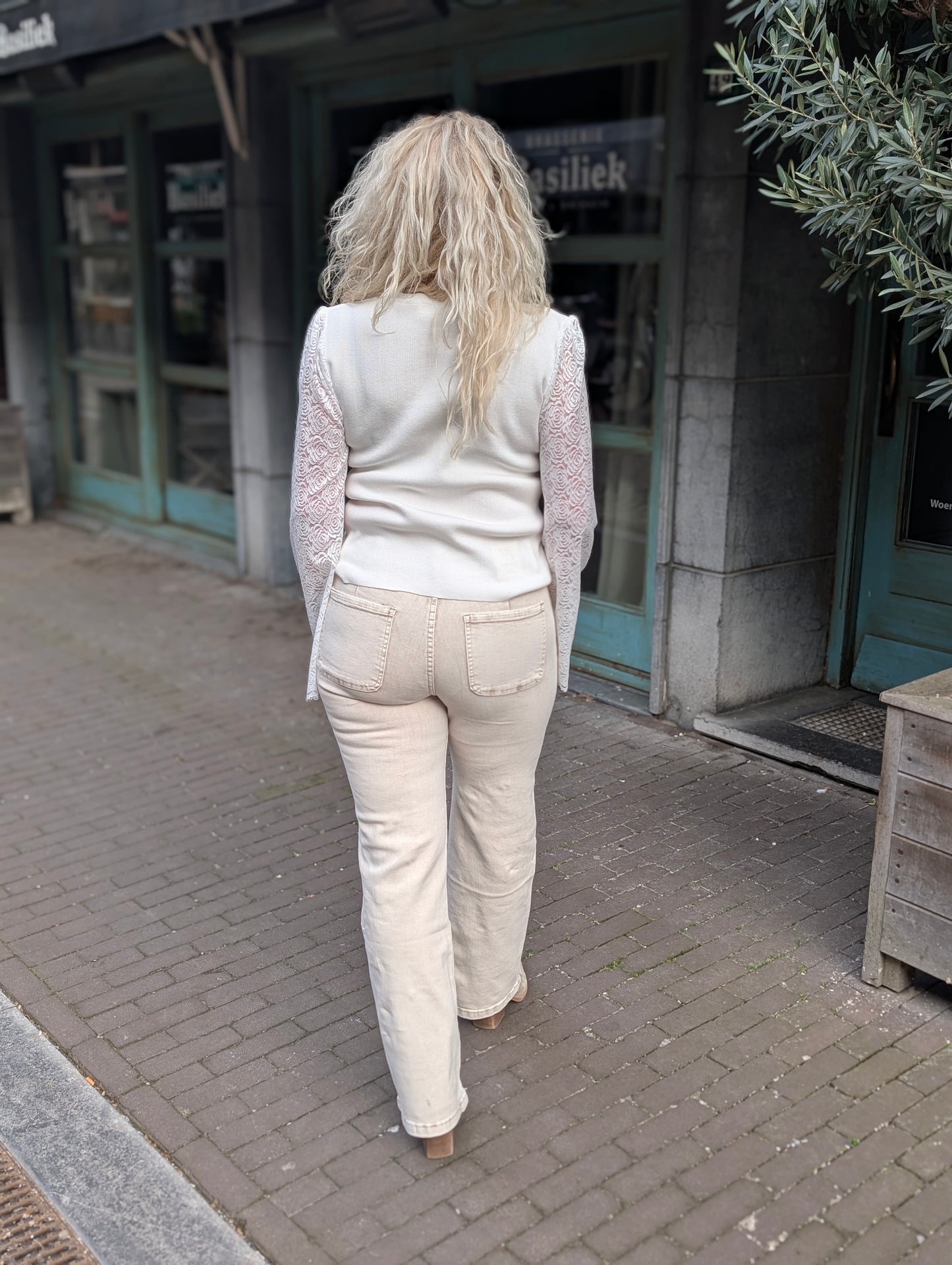 Wide leg jeans washed Renske - Beige