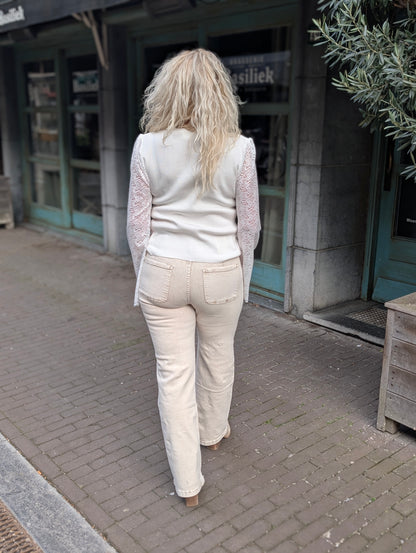 Wide leg jeans washed Renske - Beige