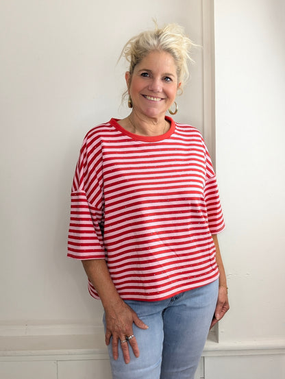 Gestreept shirt shimmer - Roze / Rood