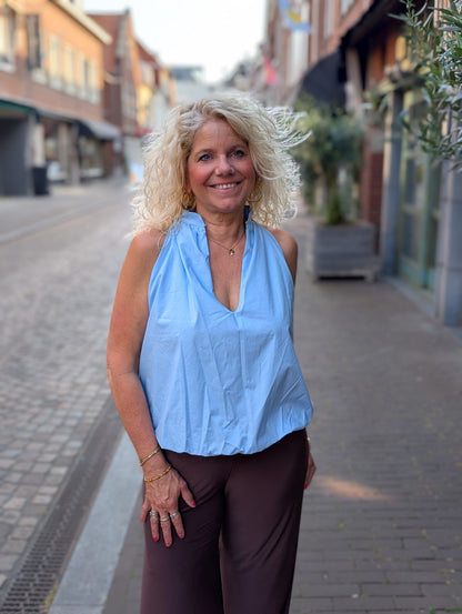 Ballon top met v-hals - Lichtblauw