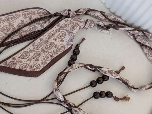 Print riem met sjaaltjes en kralen - Creme / bruin