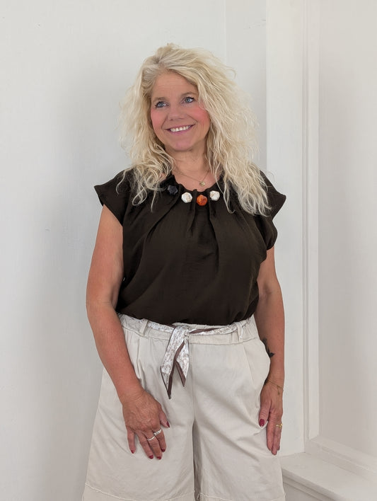 Stone beads blouse top - Donkerbruin
