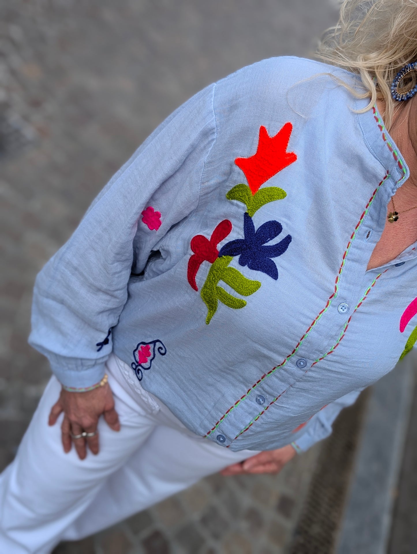 Golina flower blouse - Blauw/ roze/ groen