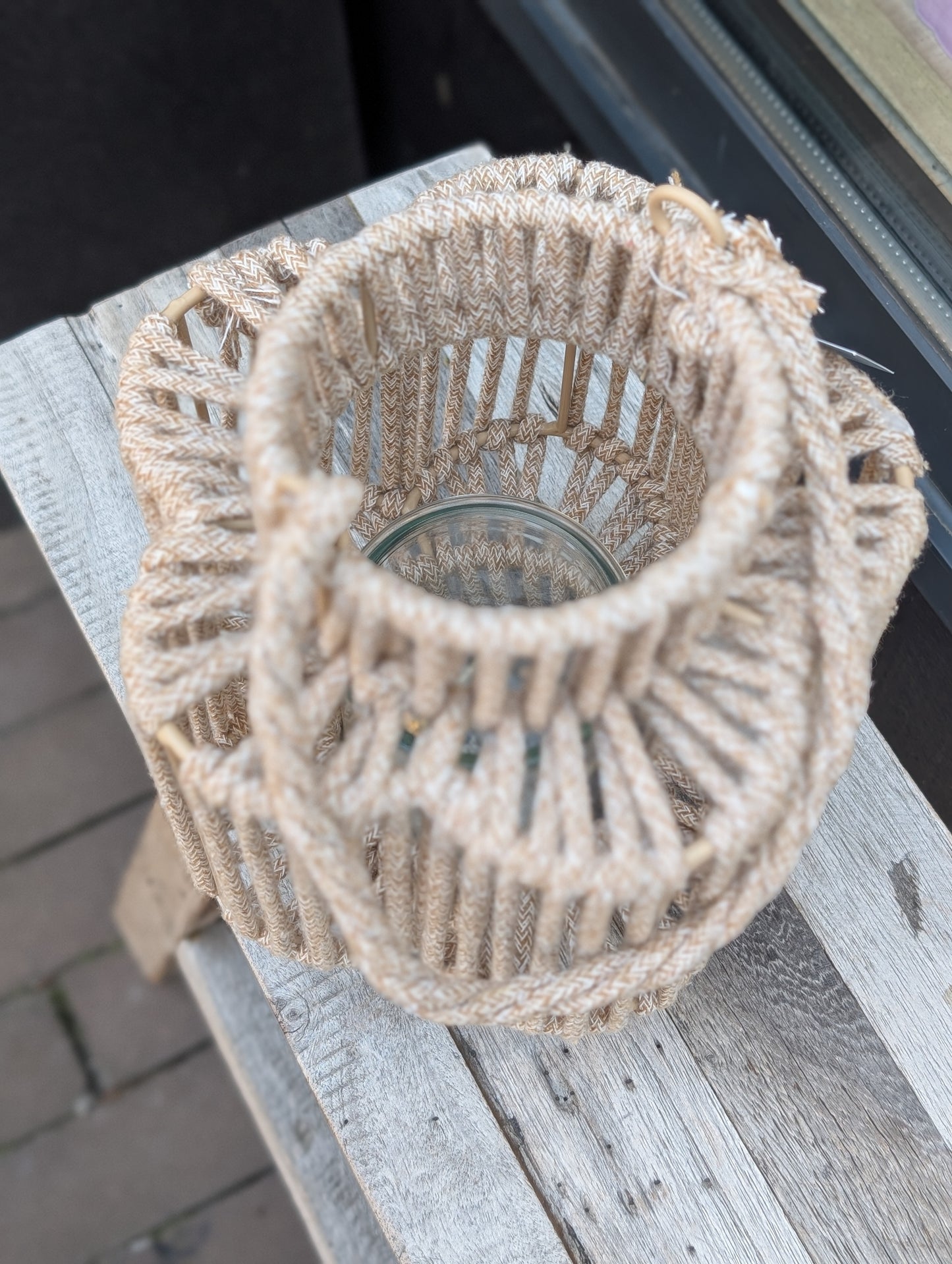 Windlicht in vorm van een bloem 20x18 cm. - Sand
