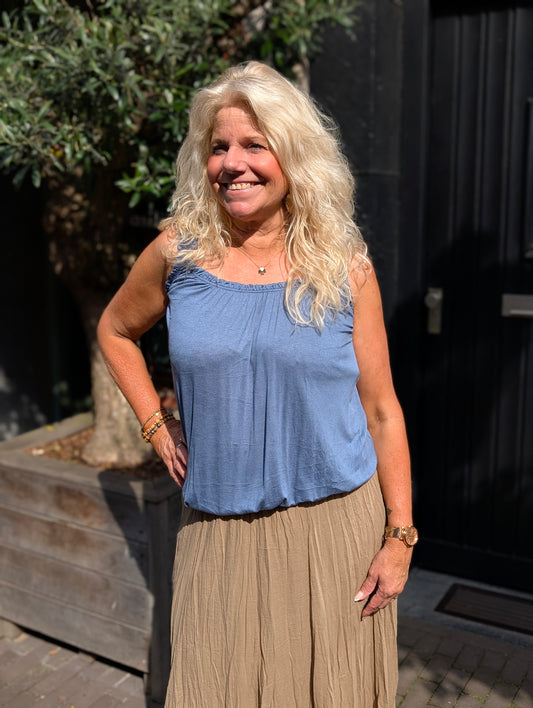 An top met ruffle - Jeans blauw