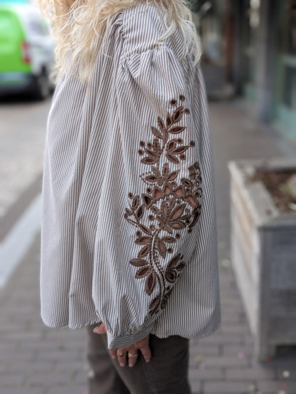 Blouse Hailey gestreept - Coffee