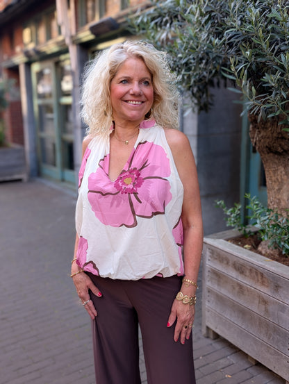 Flower ballon top - Ecru/Roze