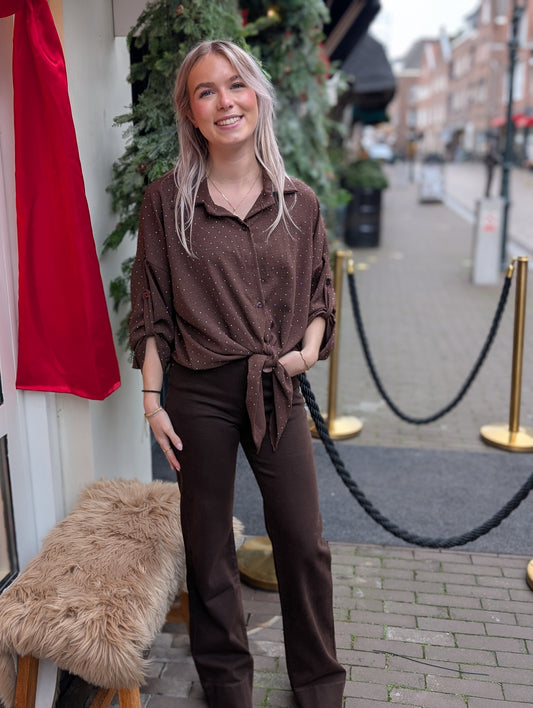 Florien glitter strik blouse - Bruin /zilver
