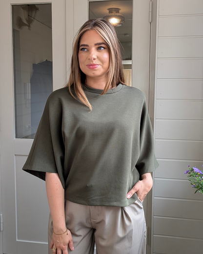 Luna Wide Sleeve Top - Army Groen
