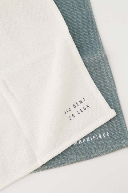 Zusss set van 2 vaatdoekjes zo leuk wit/grijsblauw