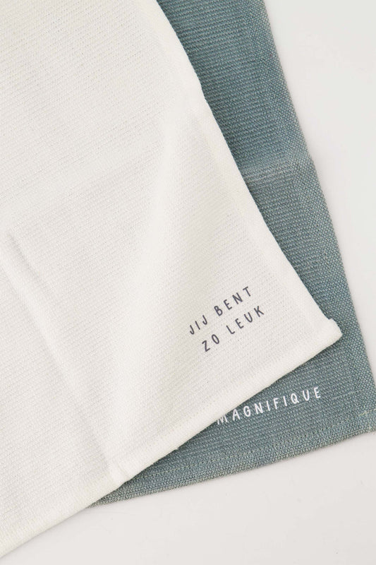 Zusss set van 2 vaatdoekjes zo leuk wit/grijsblauw