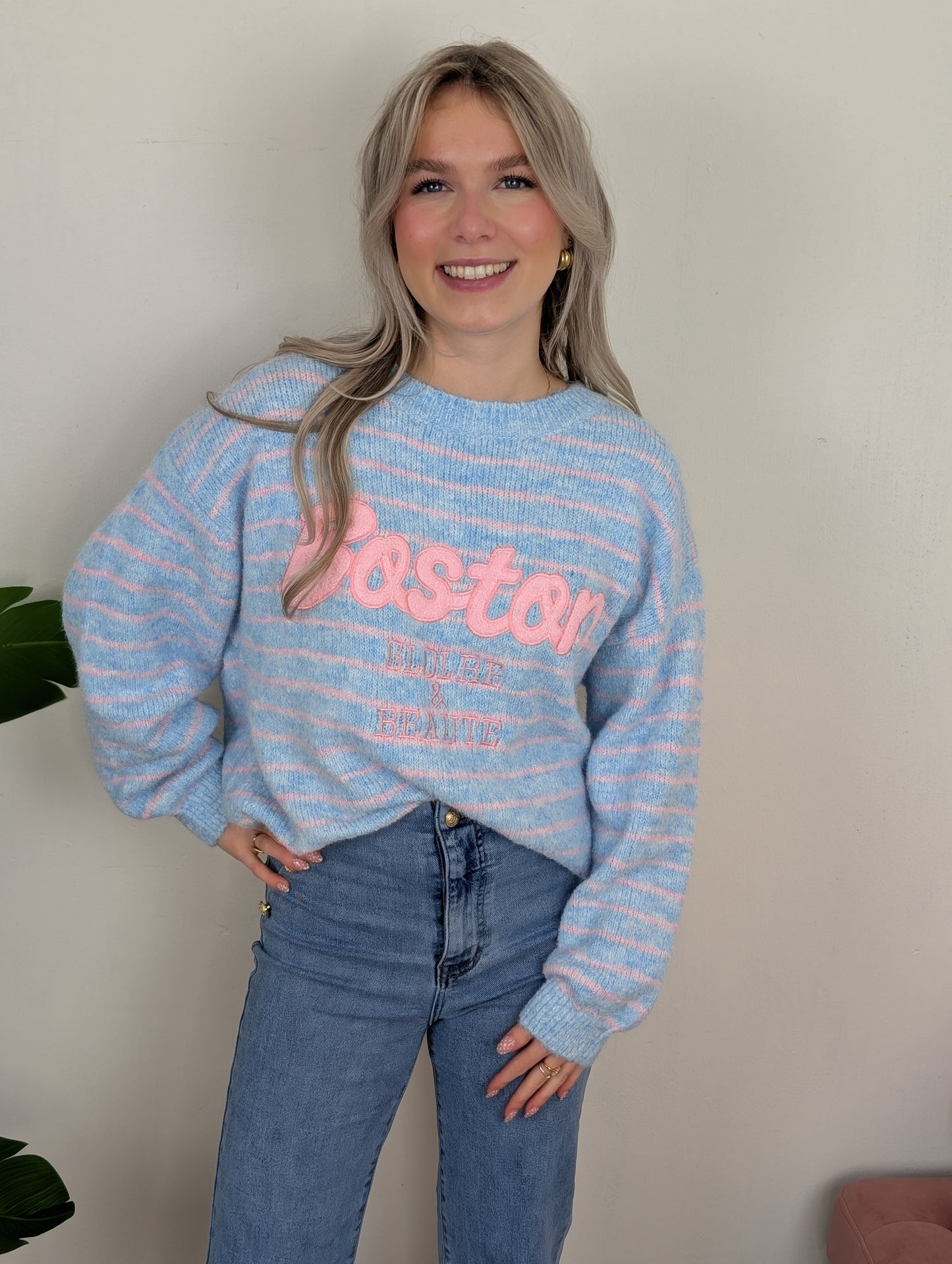 Gestreepte Boston trui - Blauw