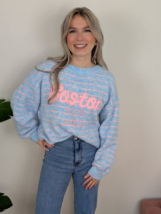 Gestreepte Boston trui - Blauw