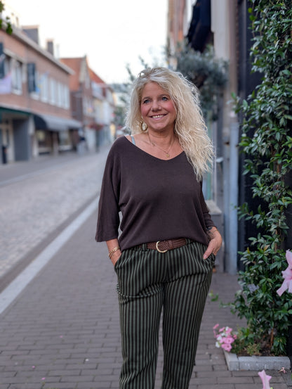 Sara shirt met v-hals - Bruin