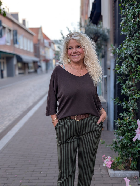 Sara shirt met v-hals - Bruin