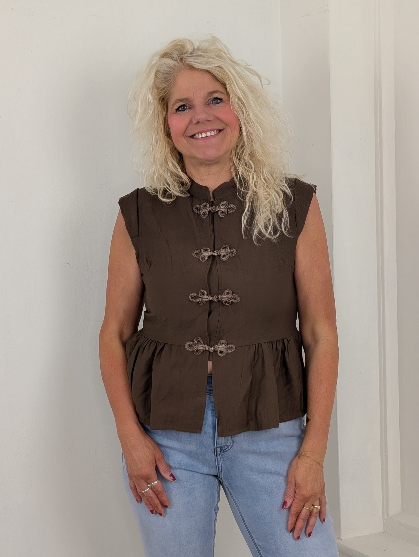 Kyoto peplum blouse top - Bruin