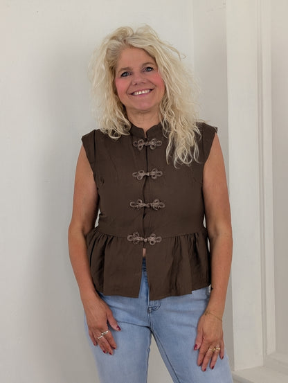 Kyoto peplum blouse top - Bruin
