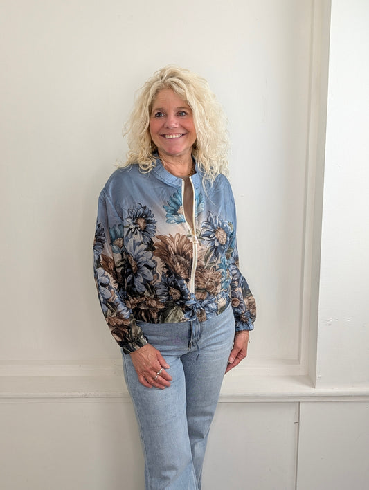 Blouse/vest bomber flowers - Blauw