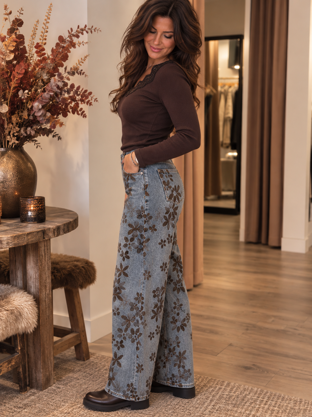 Mara flower jeans - Jeans / bruin