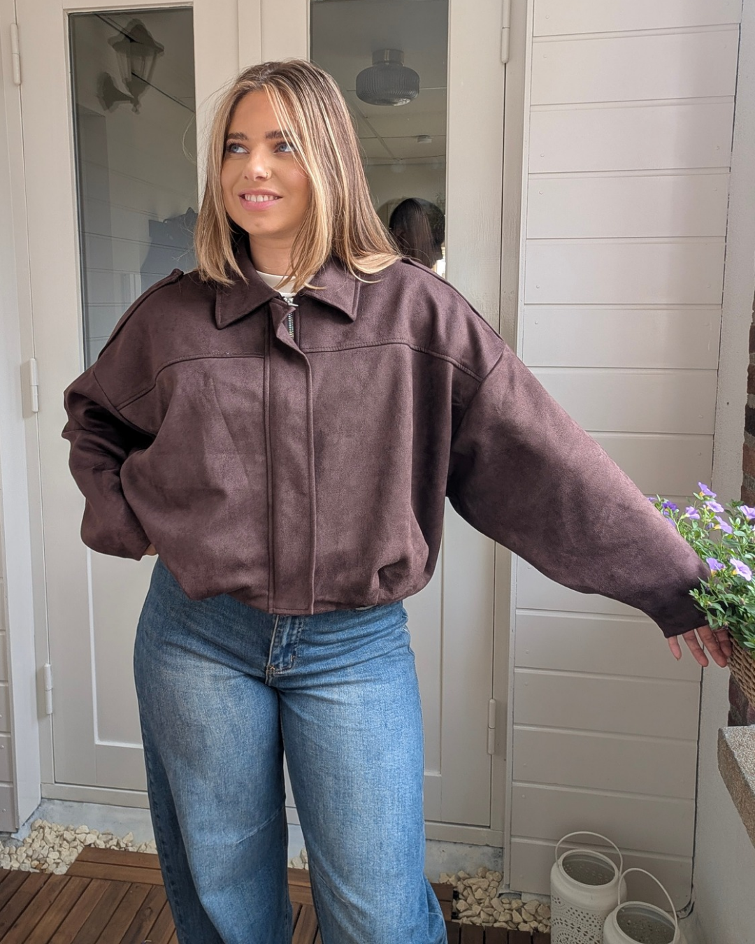 Boxy Suède Jacket - Bruin