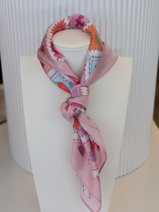 Kreeft print sjaal - Rood  / rose / licht blauw