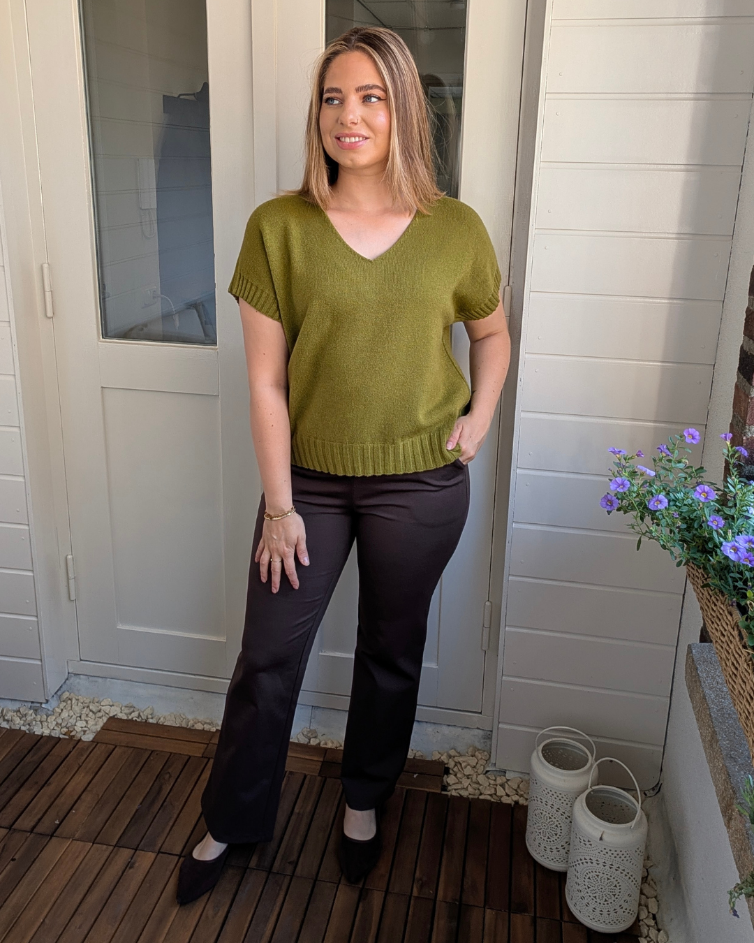 Joly V-hals knit - Mosgroen