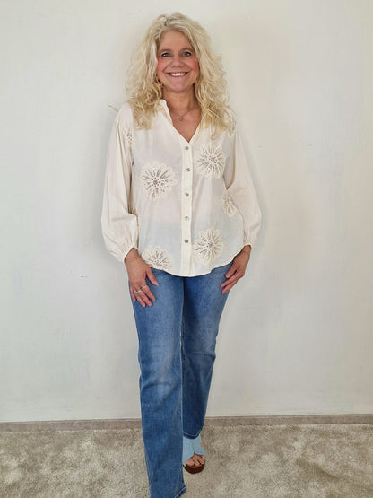Anne blouse bloemen - Beige