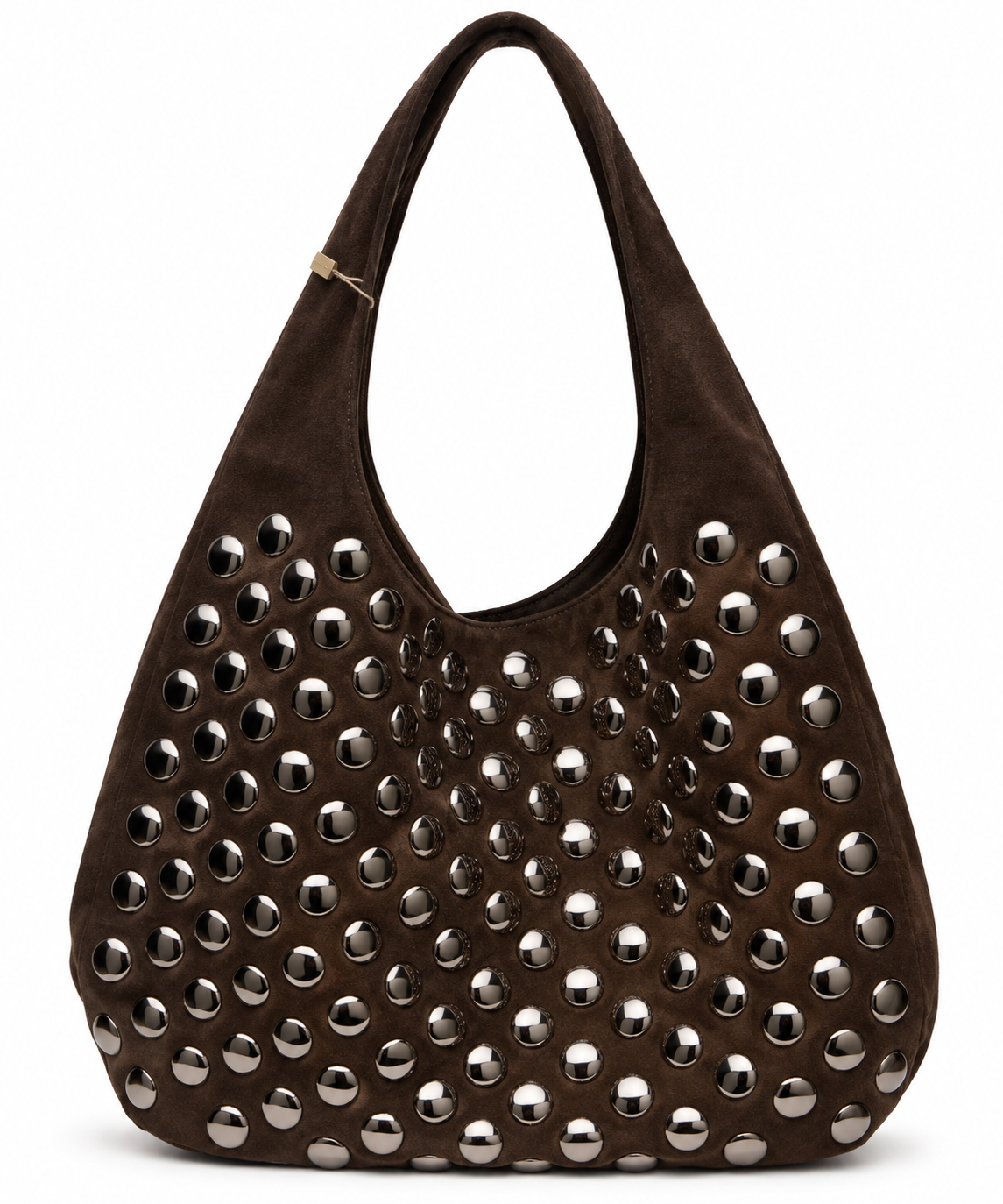 Shopper met studs en rits - Bruin