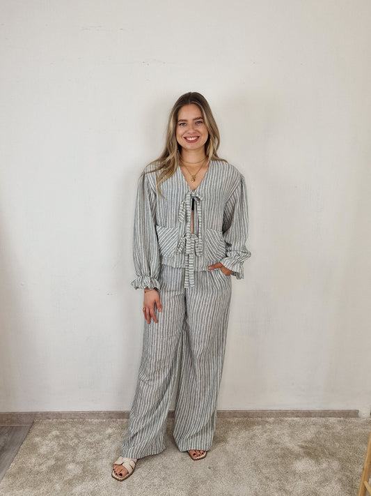 Gestreepte broek Emely - Groen